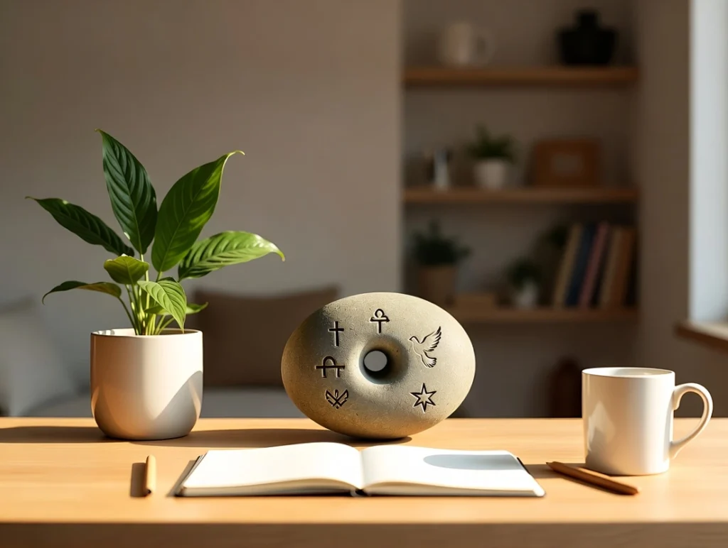 A line of smooth, grey stones rests on wet, dark sand along a riverbank in soft evening light.