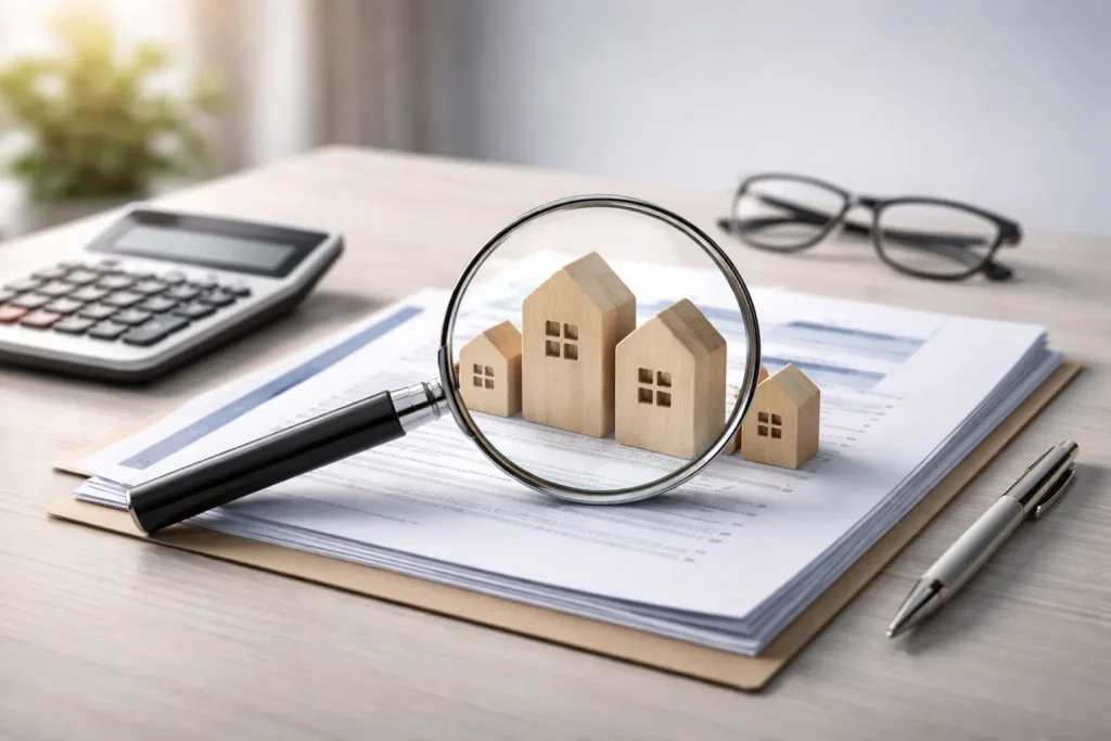 A top-down photo of a plain dictionary and a clipboard with a blank page resting on a wooden library table, with a pen, paperclip, and blank cards nearby.