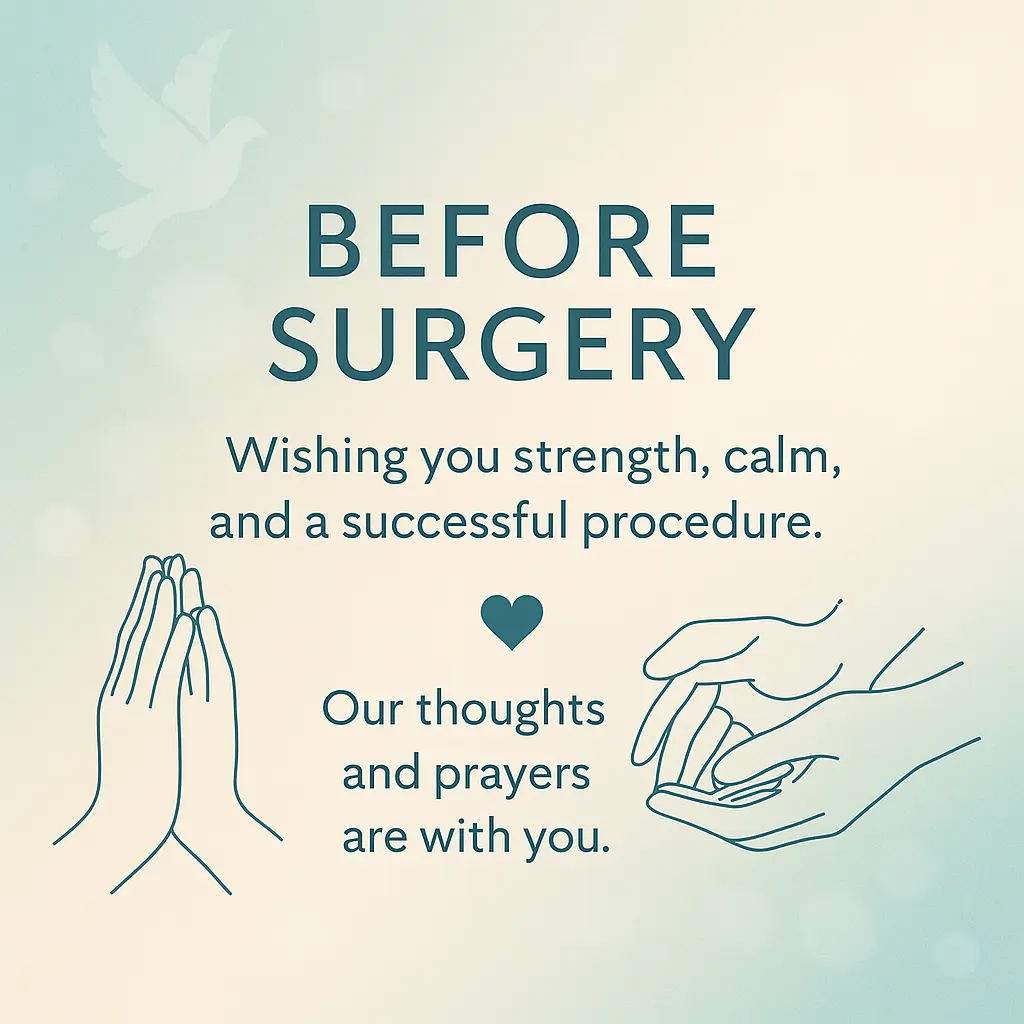 Person sitting by a hospital bed holding a get-well card and praying quietly.