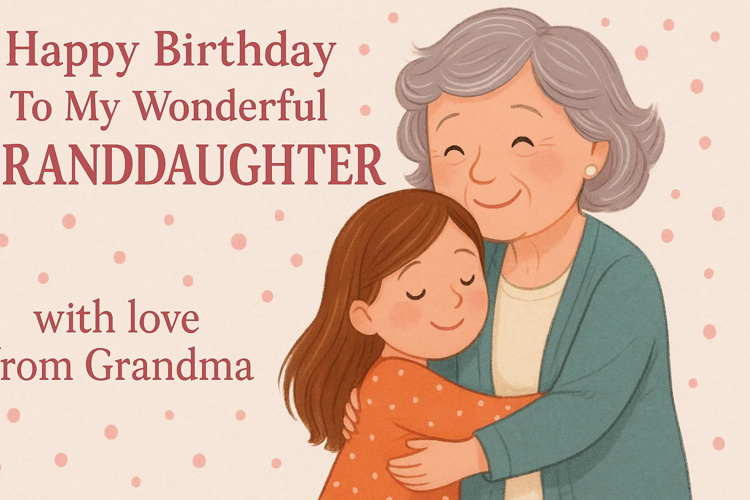 Grandma giving her smiling granddaughter a birthday card beside a small cake and balloons in a cozy living room.