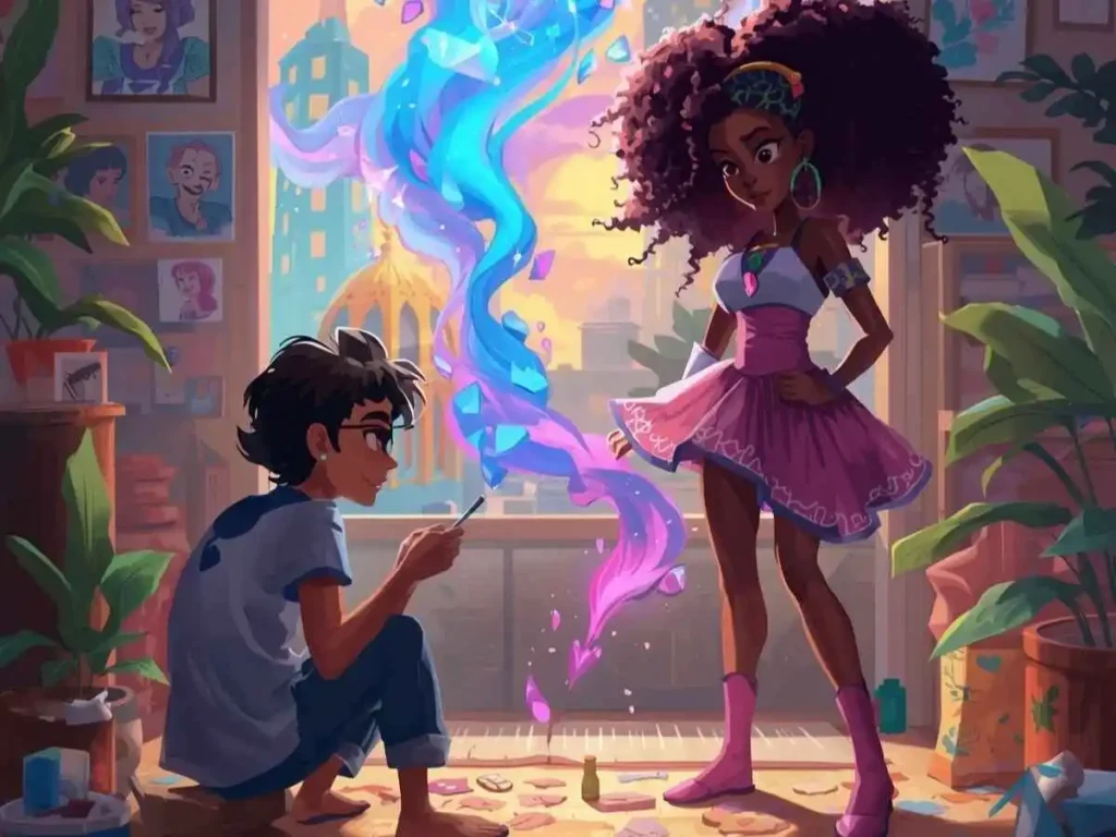 A notebook and pencil on a wooden desk in a softly lit study nook, with a dictionary and a small plant beside them.