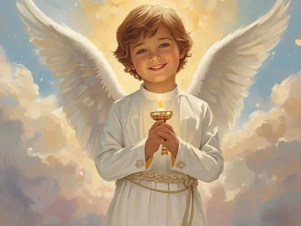 A white book open on a wooden library table beside a fountain pen and blank note cards, bathed in soft evening sunlight.