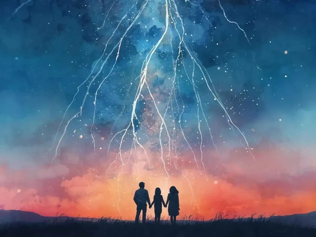 Three unwritten greeting cards and fresh holly on a wooden desk in front of an out-of-focus evergreen wreath.