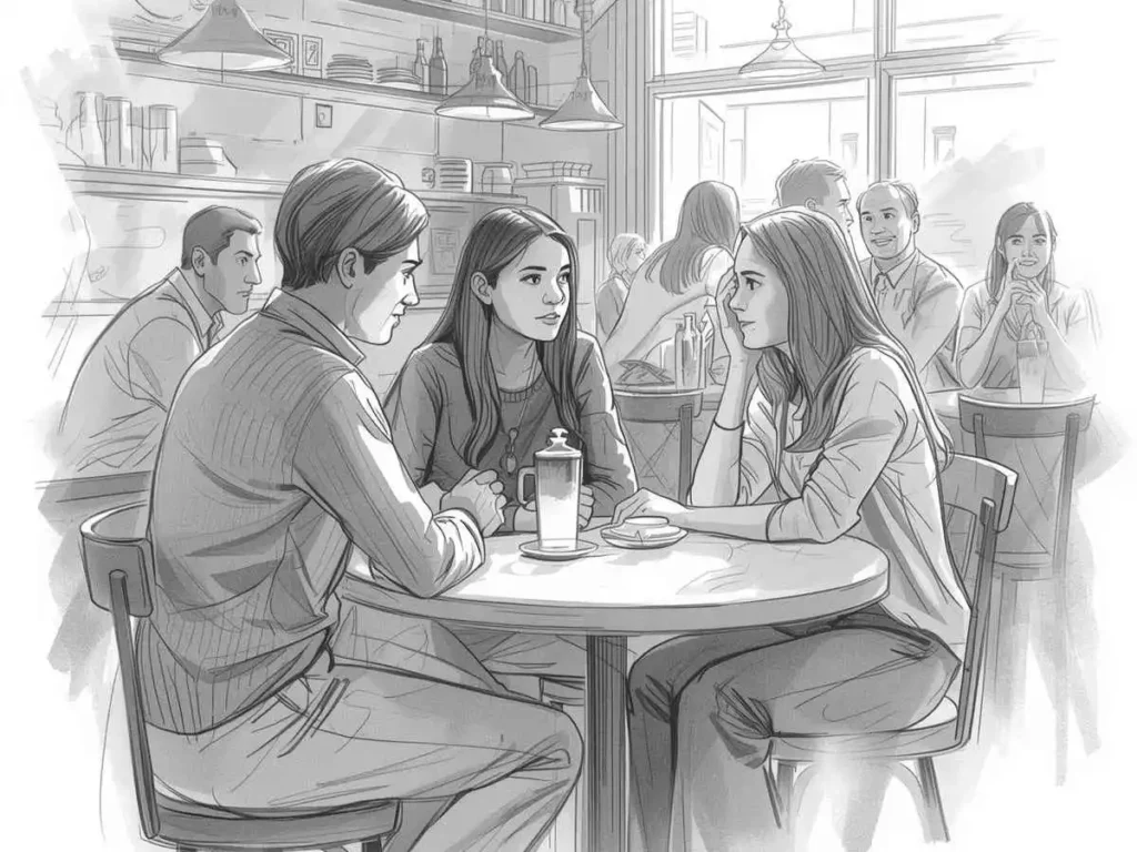 Three blank leather notebooks linked together by two connected paper clips on a wooden library table in warm morning light.