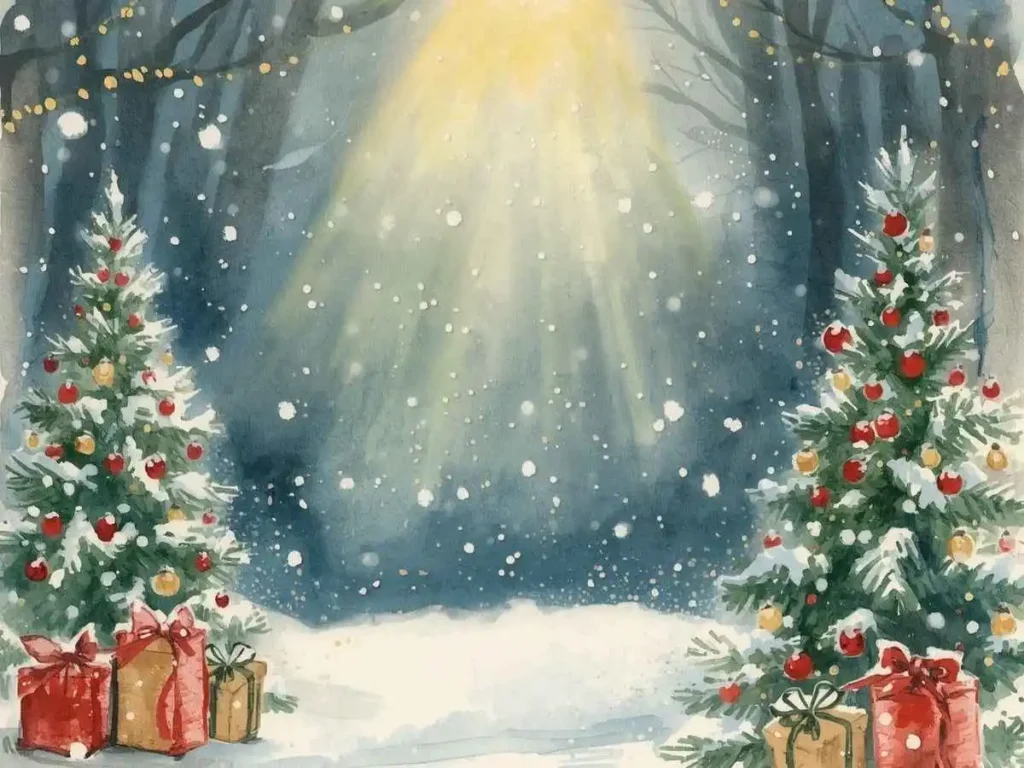 An open leather-bound Bible with an evergreen sprig beside an unlit candle on a wooden desk.