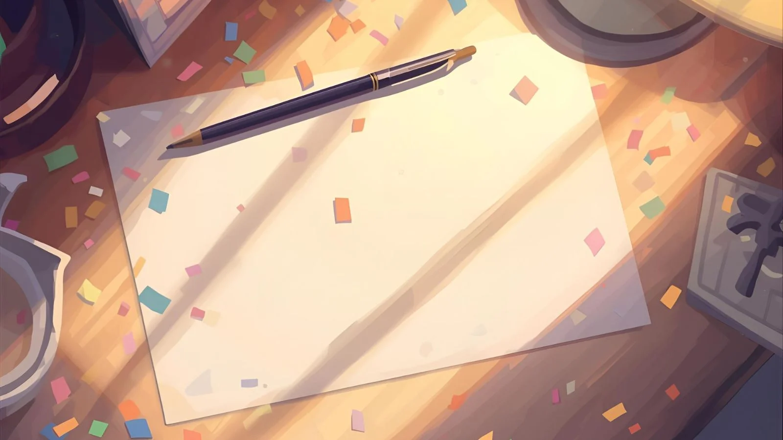 Handwritten birthday note for a granddaughter beside a pastel card and confetti.