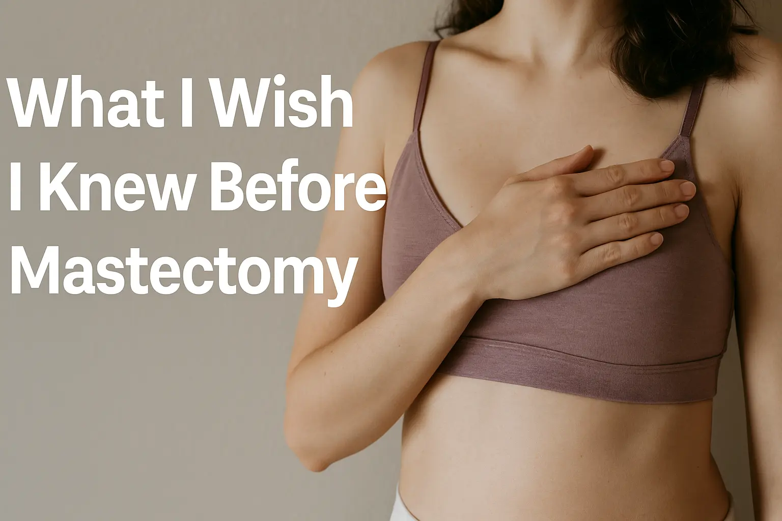 Woman preparing for mastectomy holding a loved one’s hand beside a packed hospital bag in soft morning light.