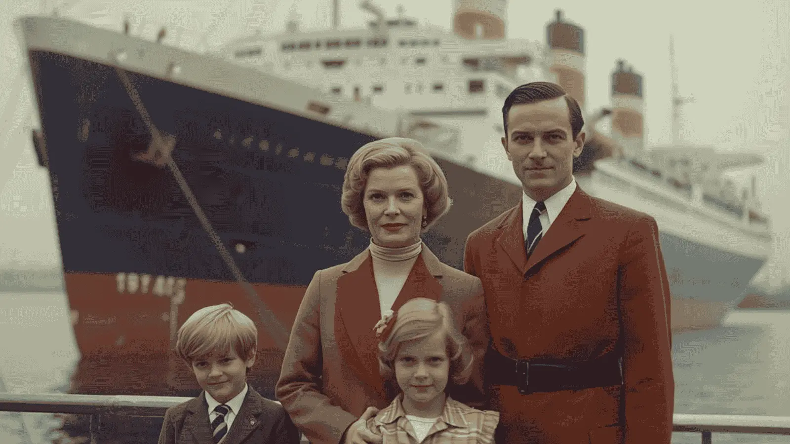 (A dramatic scene of a 1960s family saga with shipping empire elements and tense expressions)