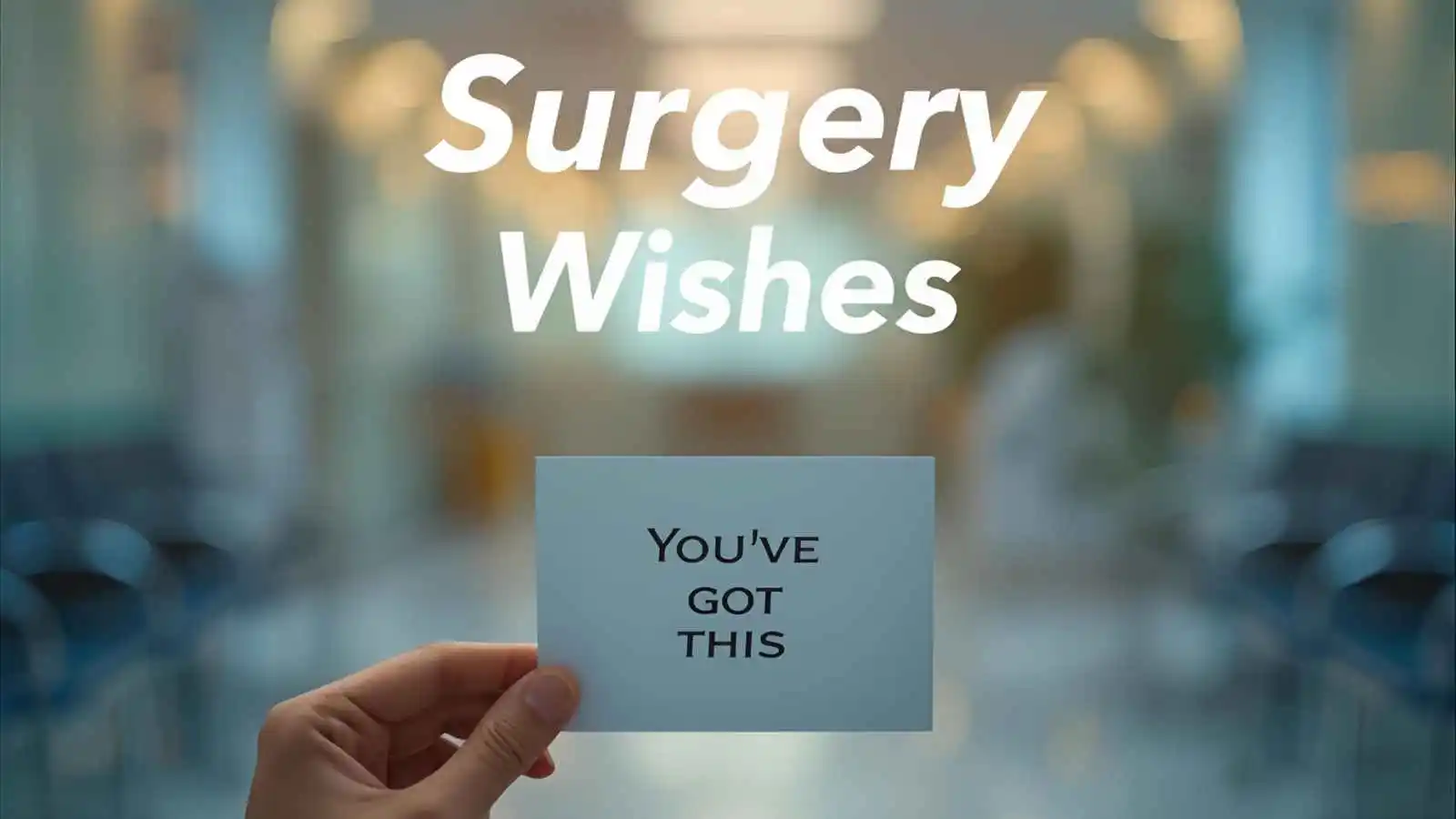 Person holding a supportive before surgery card in a peaceful hospital waiting room.