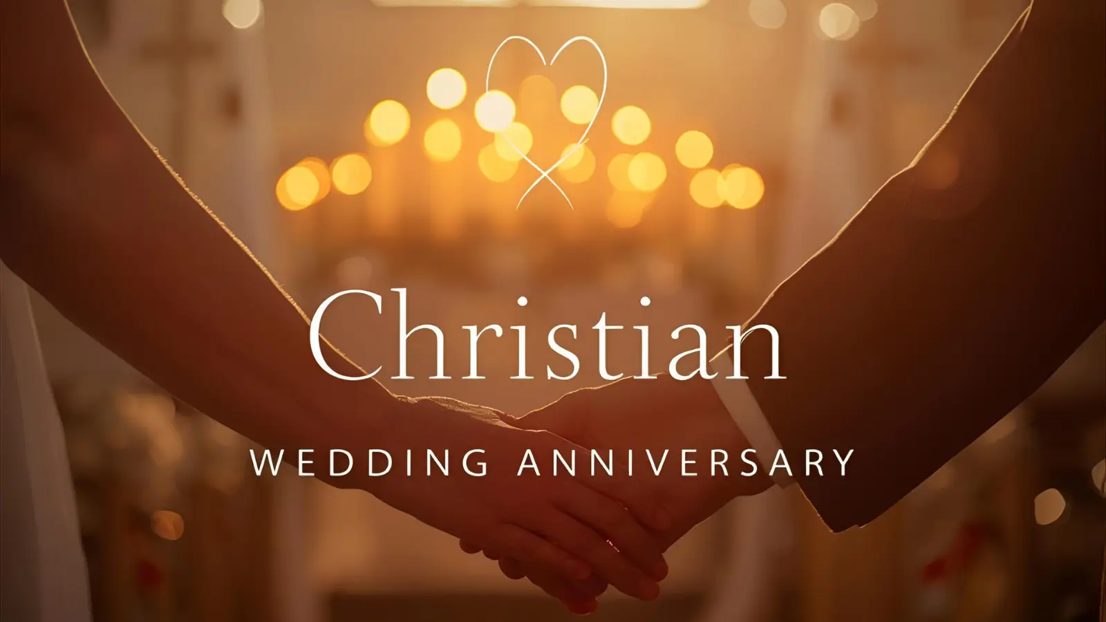 Christian couple holding hands in a softly lit chapel, celebrating their wedding anniversary in prayerful gratitude.