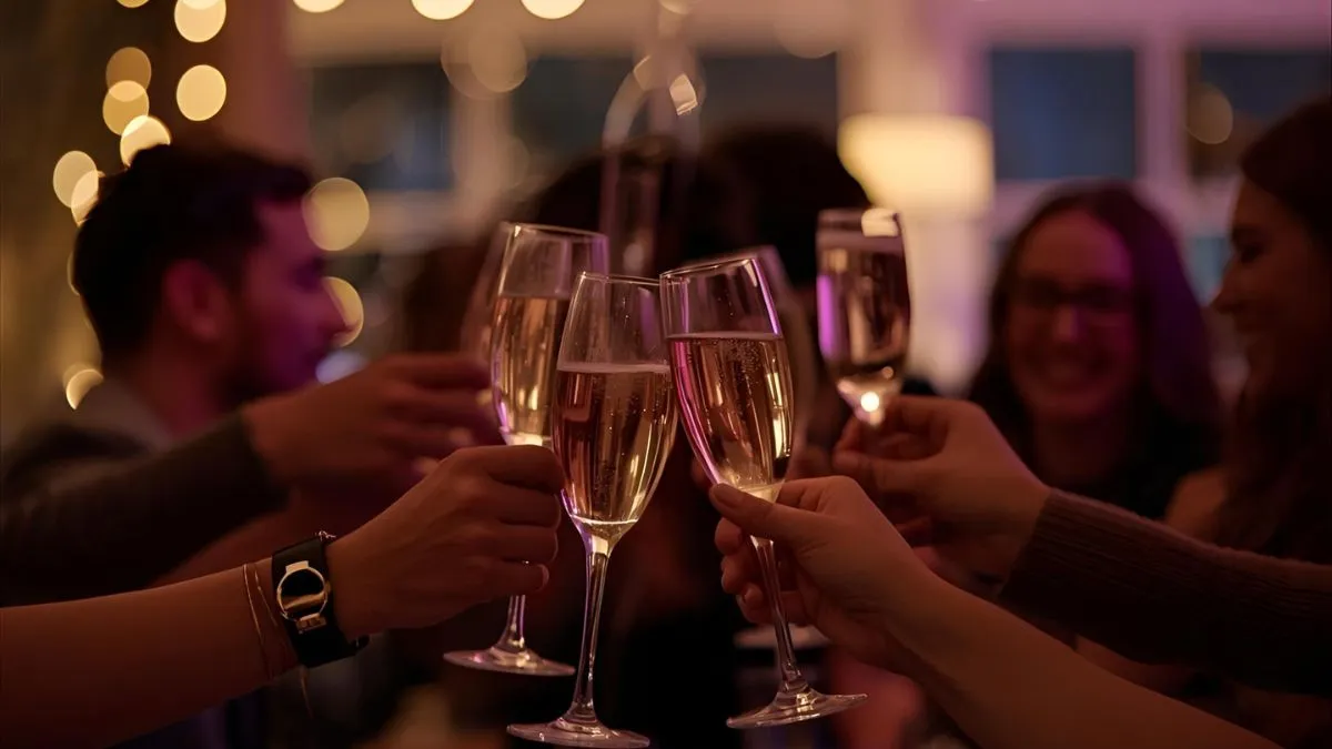 “Group of people raising glasses for a celebratory toast”