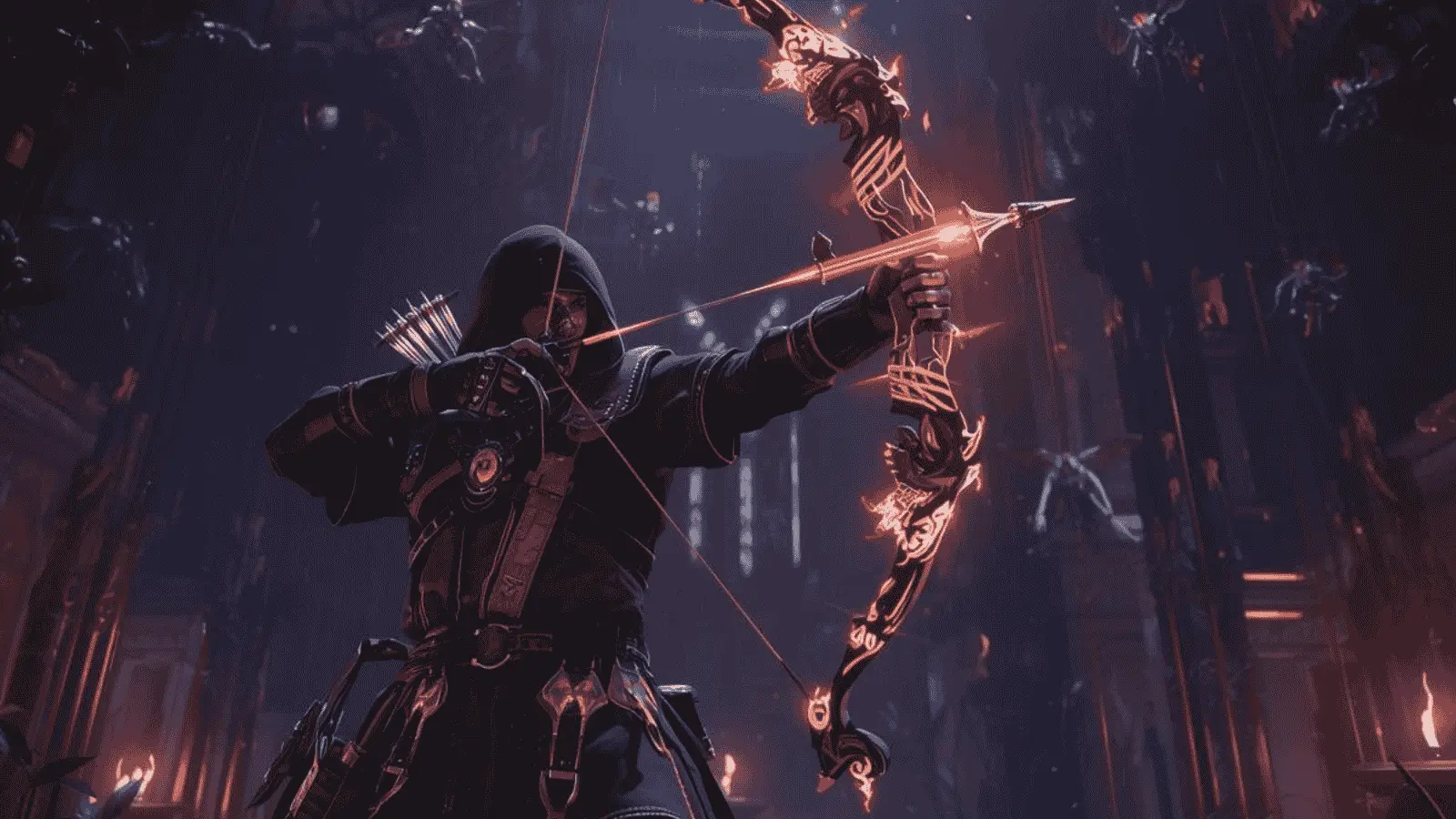 Guardian using Wish-Keeper exotic bow in combat against Vex in the Black Garden