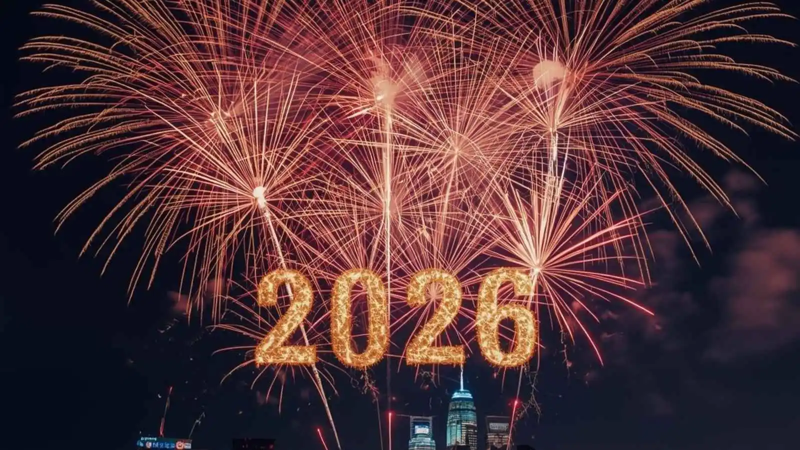 (fireworks display welcoming 2026 with midnight celebrations)