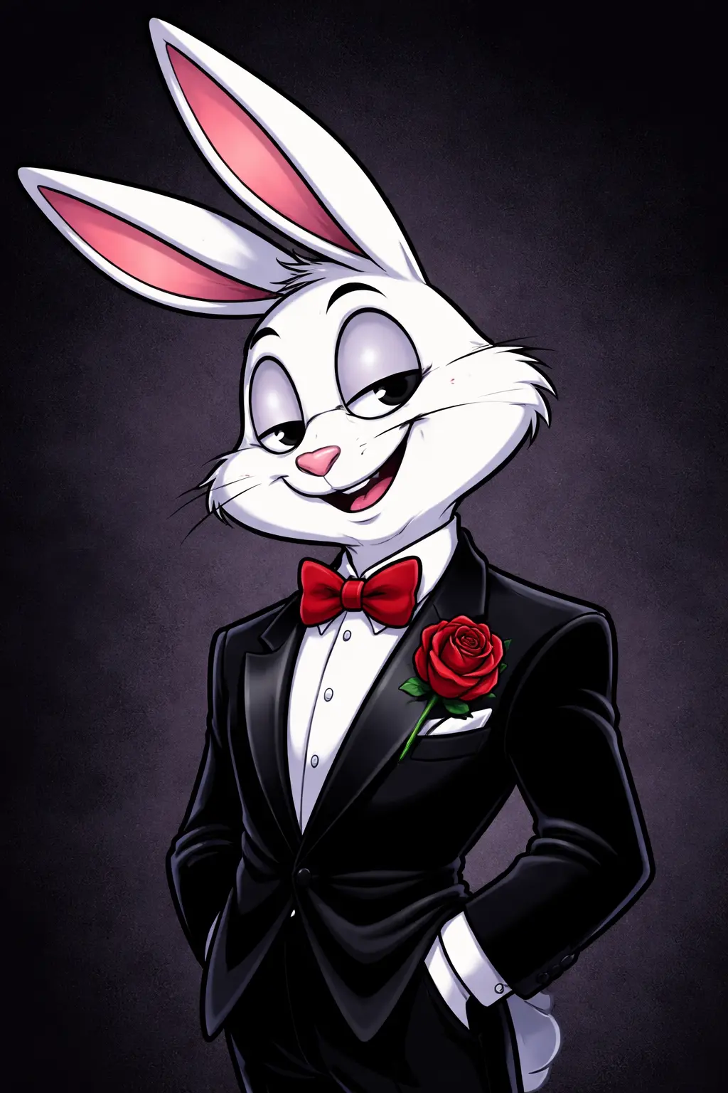 (classic tuxedo Bugs Bunny delivering a pleasant wish meme style)