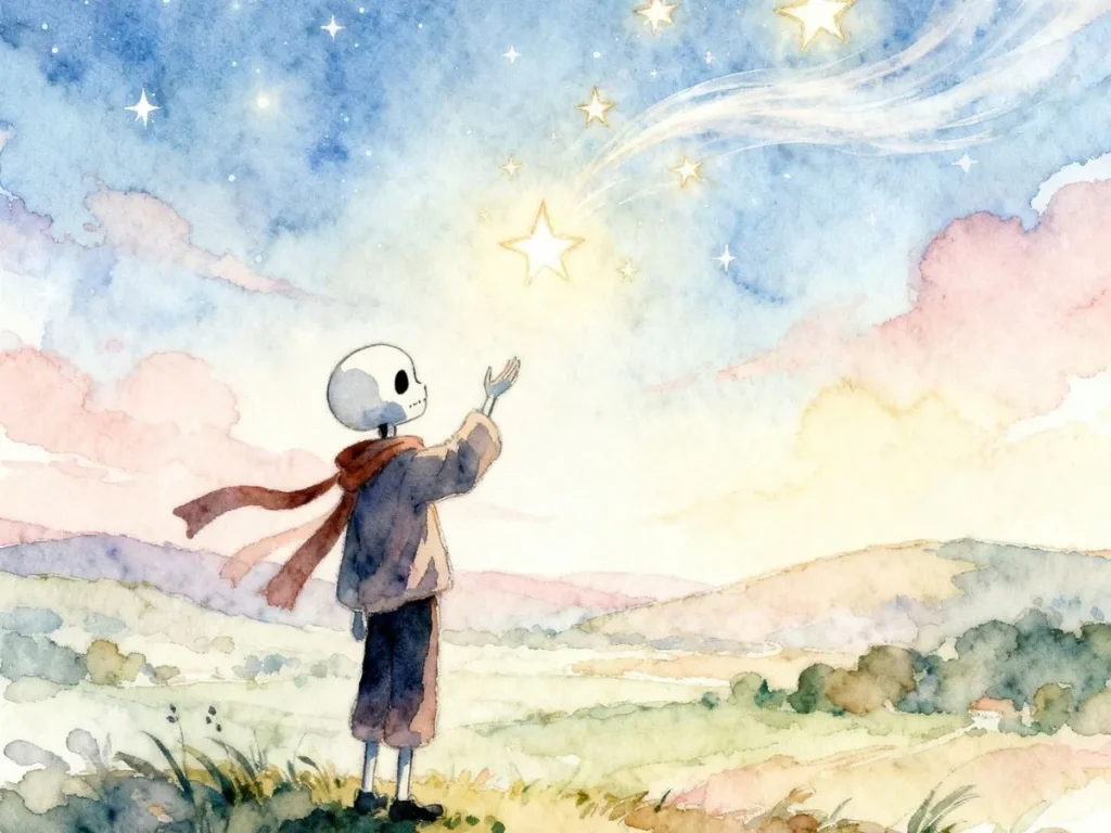 An open plain-cover dictionary and blank notebook sit on a sunlit desk with a pen, index cards, and a mug.