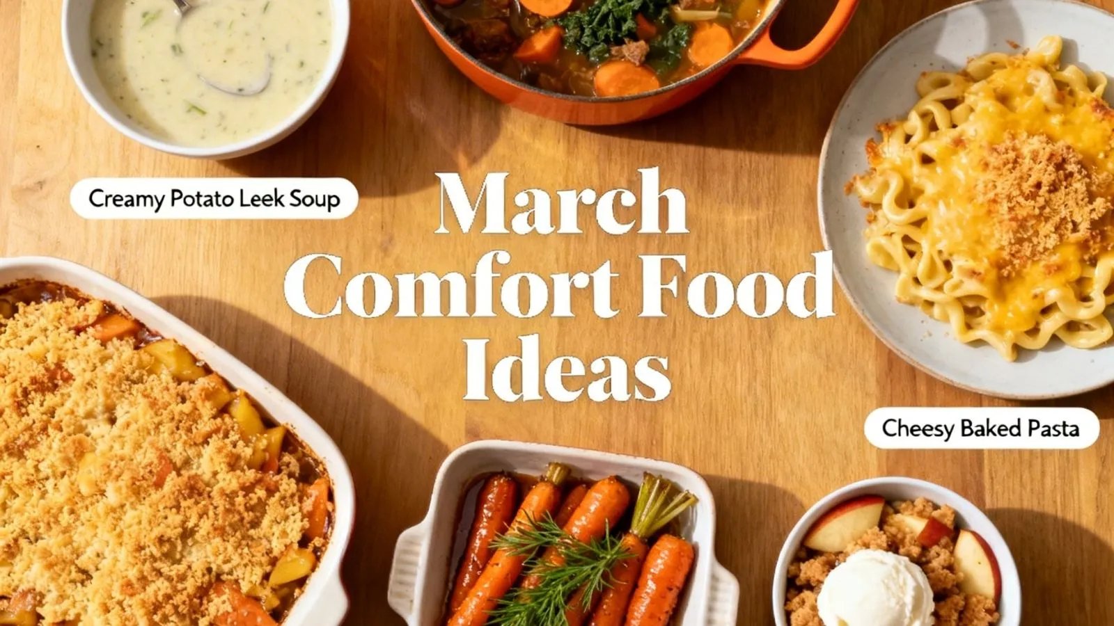 A cozy table with a steaming bowl of comfort food in soft natural light.