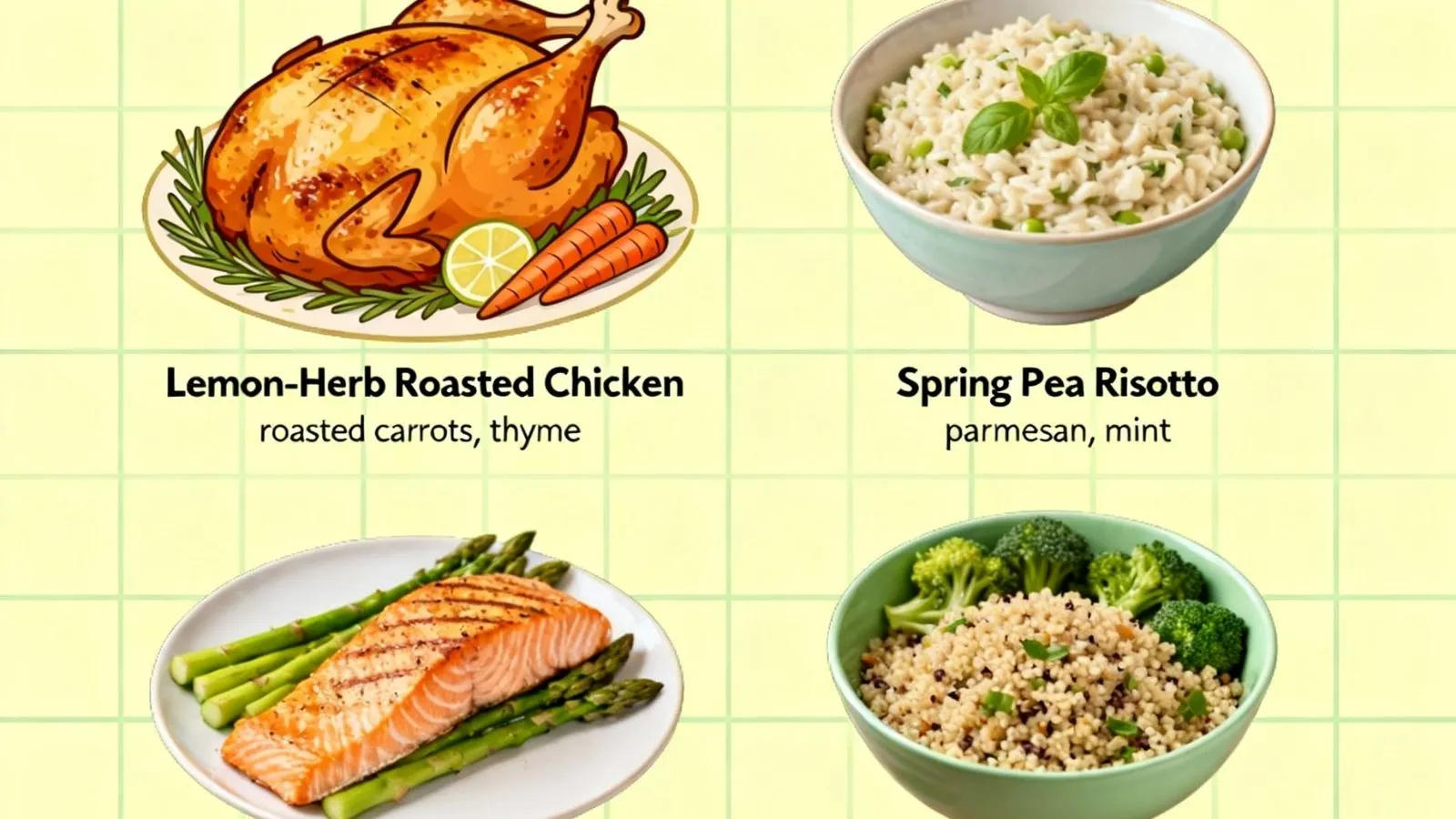 A warmly lit dining table set for a cozy spring dinner with simple greenery and neutral place settings.