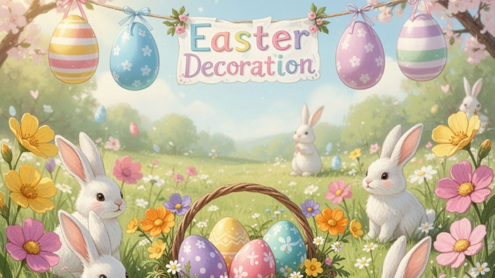 A bright dining table with pastel napkins and a simple spring flower centerpiece.